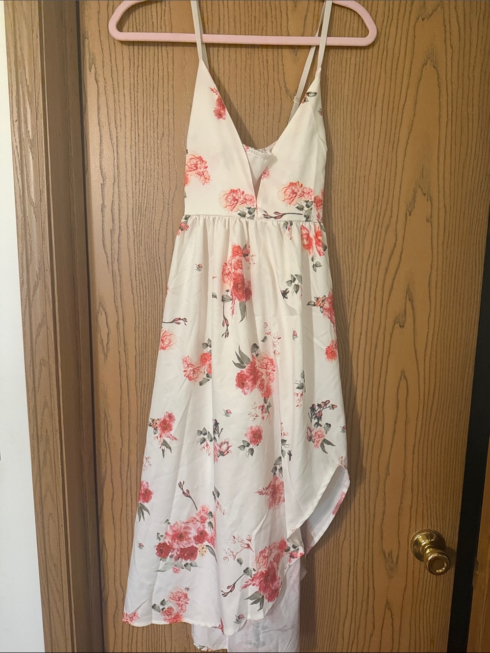 White Floral Maxi Dress with Pink Rose Print